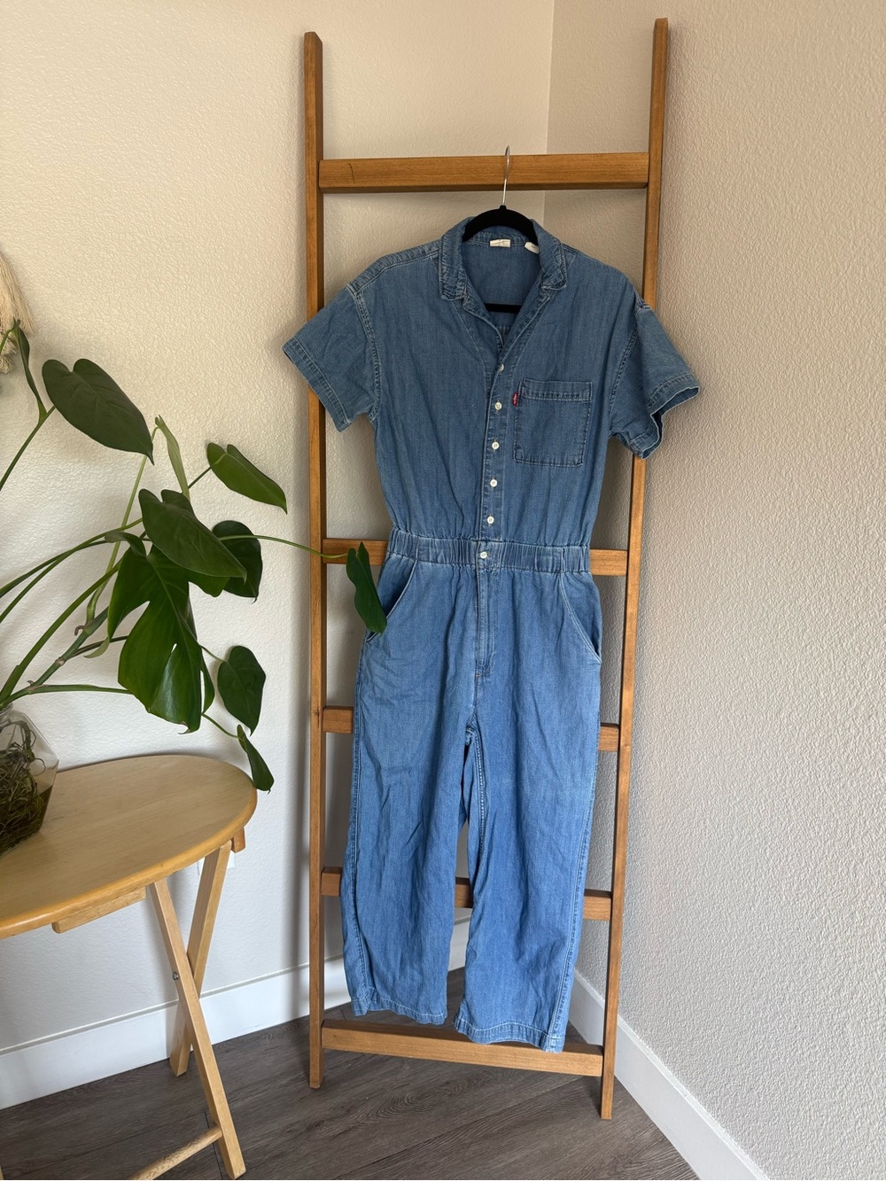 Denim Coverall Short-Sleeve Women's One-Piece Jumpsuit - Blue